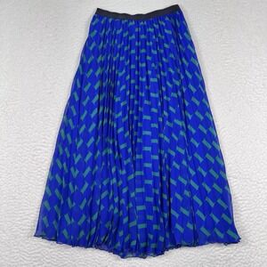 Diane von Furstenberg Kalina Accordion-Pleated Midi Skirt Size 2 Green Blue EUC